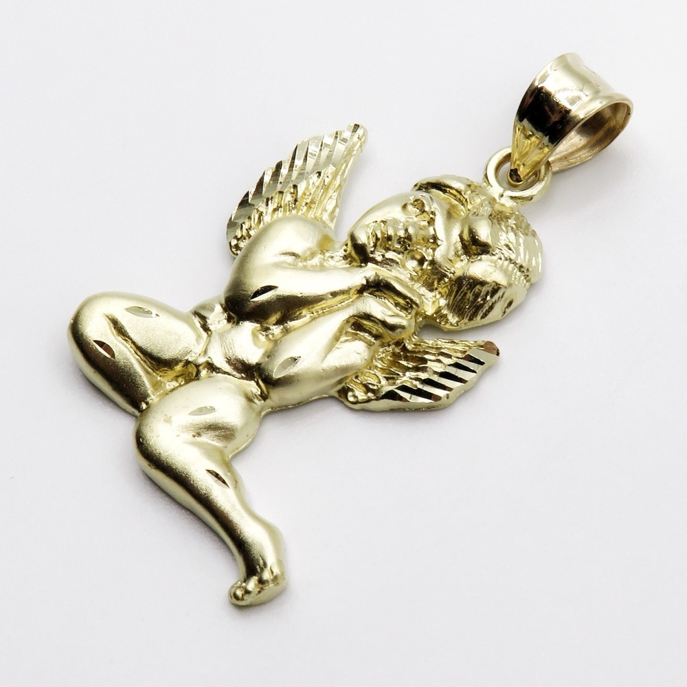 14k Solid Gold Cherub Angel Pendant Brushed Matte Finish 2.5g 2.8cm x 2cm - Picture 3 of 6